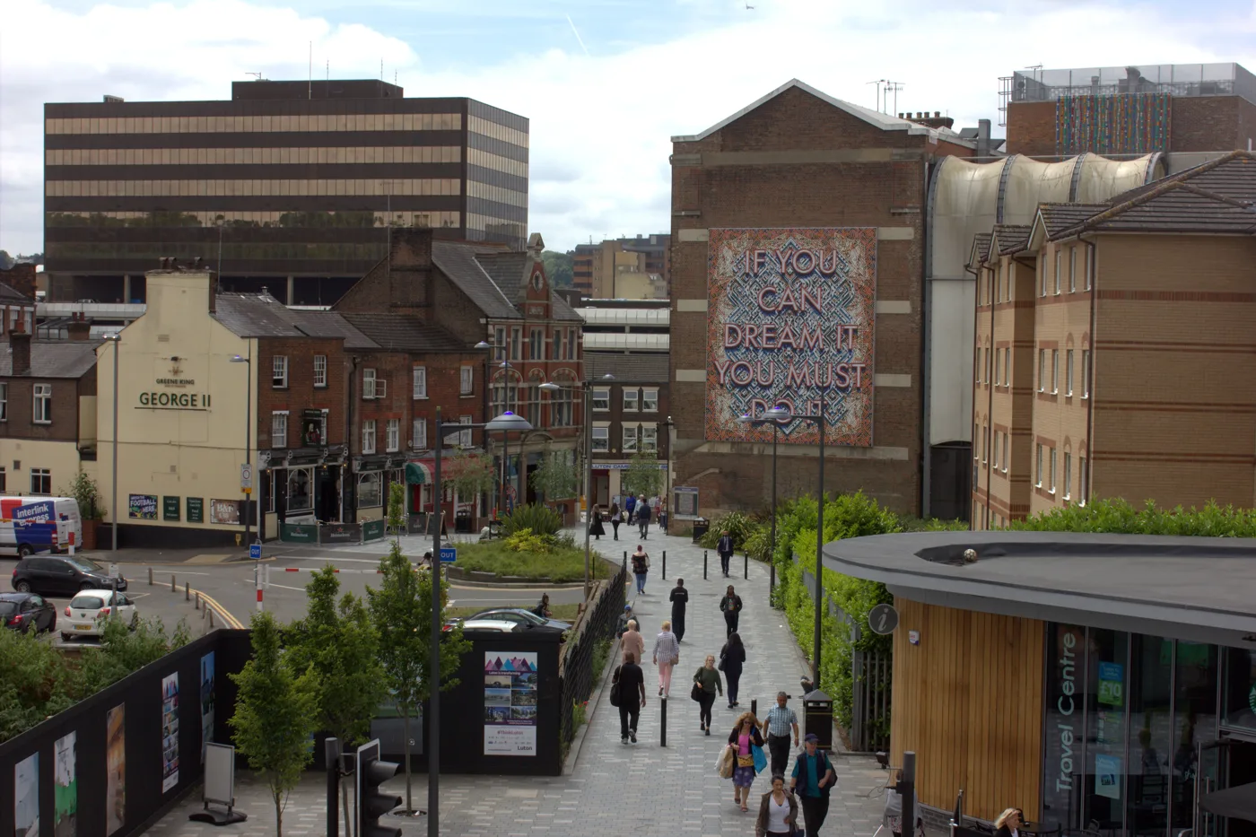 Luton town centre from the railway station exit. The station car park charges £8.10 a day, the council's is £7.20